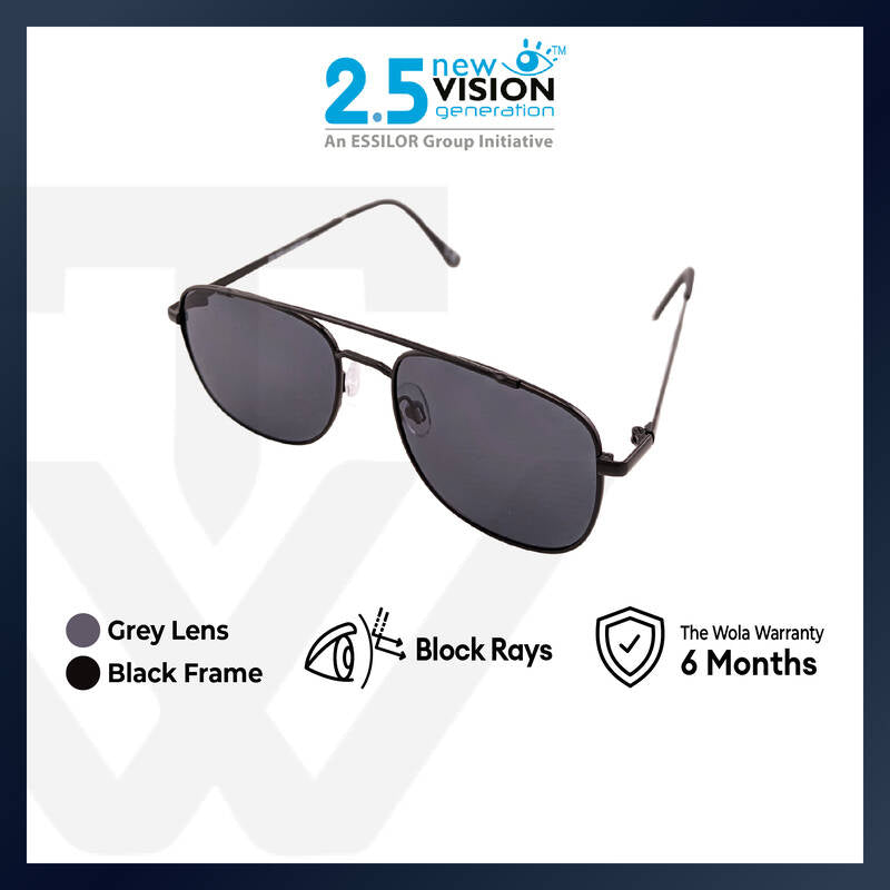 2.5 NVG by Essilor Men's Aviator Frame  Black Metal UV Protection Sunglasses