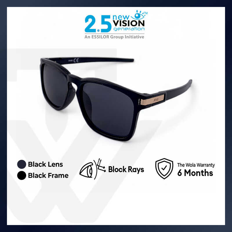 2.5 NVG Unisex's Rectangle Frame Black Plastic UV Protection Sunglasses SUNSC3600202