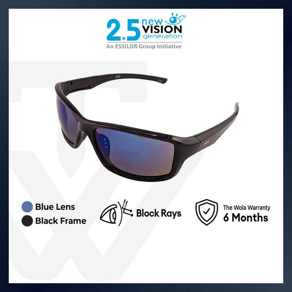 2.5 NVG by Essilor Unisex's Rectangle Frame Black Plastic UV Protection Sunglasses