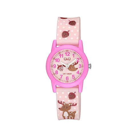 Q&Q Watch By Citizen V22A-015VY Kids Analog Watch with Pink Resin Strap