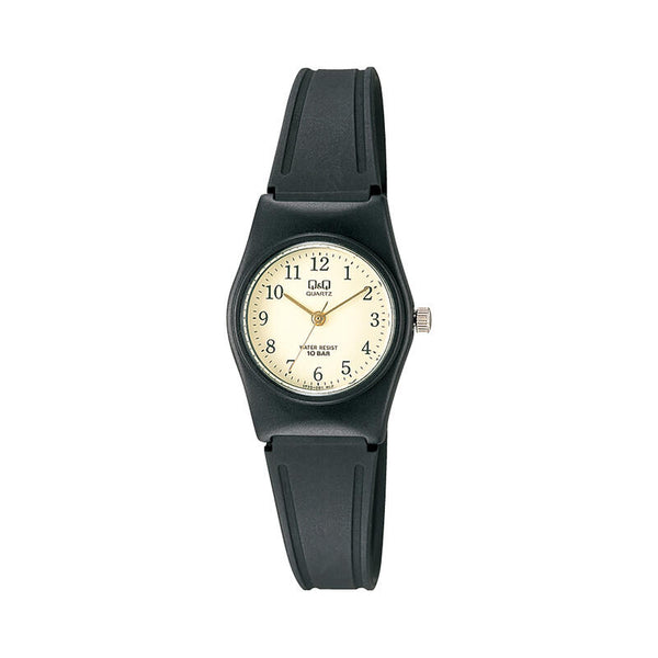 Q&Q Watch By Citizen VP35J001Y Women Analog Watch with Black Rubber Strap