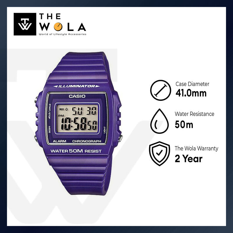 Casio Unisex Digital Watch W-215H-6A Purple Resin Strap