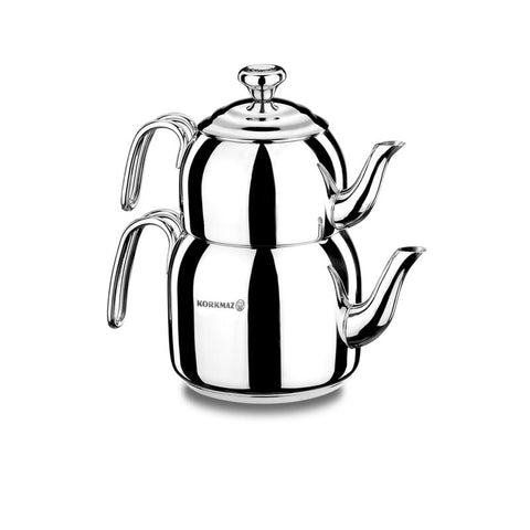 Korkmaz Droppa Teapot Set - 0.7L Premium Stainless Steel, Made in Turkey