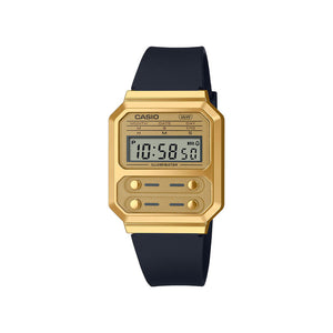 Casio Vintage Digital Watch A100WEFG-9A Gold Dial with Black Resin Band Unisex Watch