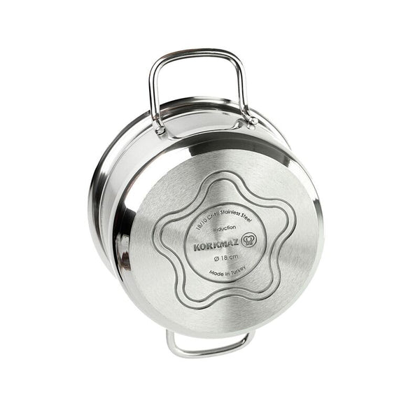 Korkmaz Alfa Stainless Steel Stock Pot (Soup Pot) - 18x10cm, Induction Compatible, Made in Turkey