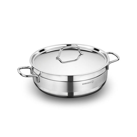 Korkmaz Alfa Stainless Steel Stock Pot (Soup Pot) - 24x8cm, Induction Compatible, Made in Turkey