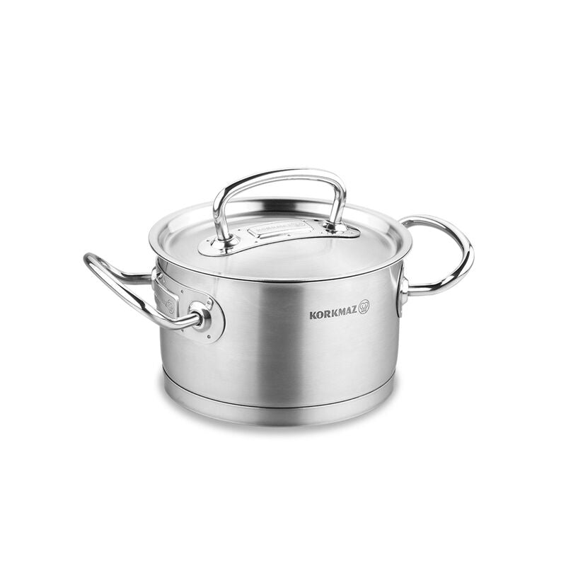 Korkmaz Proline Stainless Steel Stock Pot (Soup Pot) - 16x10cm, Induction Compatible, Made in Turkey