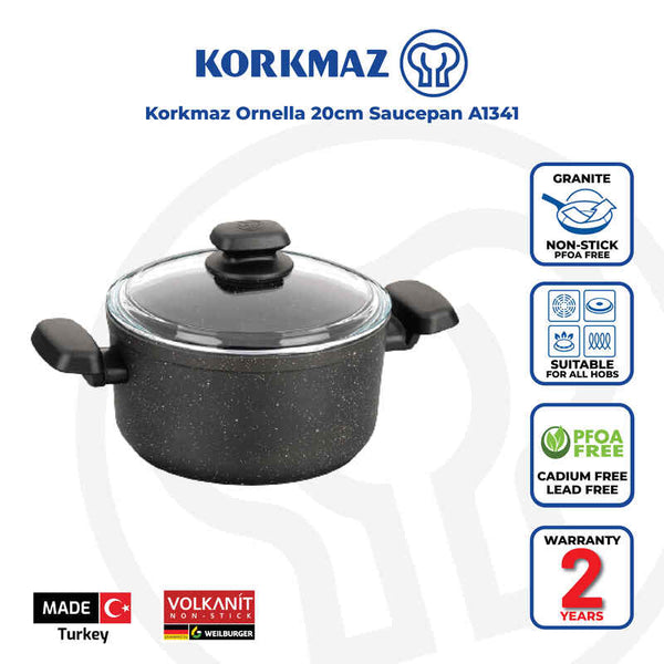 Korkmaz Ornella Non-Stick Stock Pot (Soup Pot) - 20x10.5cm, Induction Compatible, Free From PFOA, Cadmium, and Lead, Made in Turkey