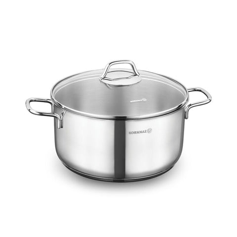 Korkmaz Perla Stainless Steel Stock Pot (Soup Pot) - 26x13cm, Induction Compatible, Made in Turkey