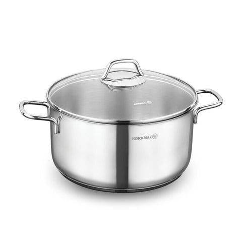 Korkmaz Perla Stainless Steel Stock Pot (Soup Pot) - 28x14cm, Induction Compatible, Made in Turkey