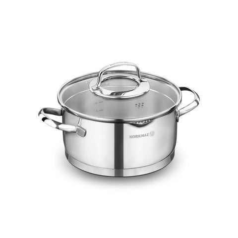 Korkmaz Steama Stainless Steel Stock Pot (Soup Pot) - 20x10cm, Induction Compatible, Made in Turkey