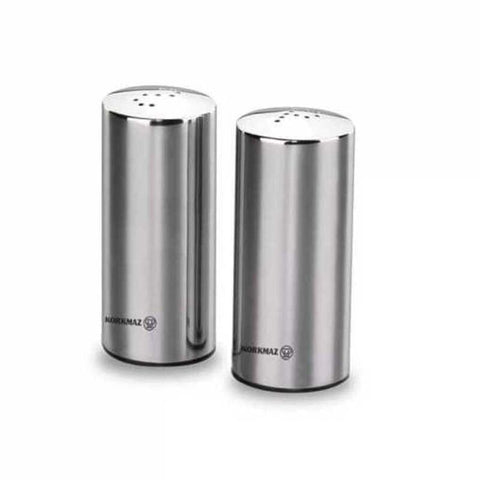 Korkmaz Duo Satin Salt and Pepper Shakers Set - Stainless Steel Body, Made in Turkey