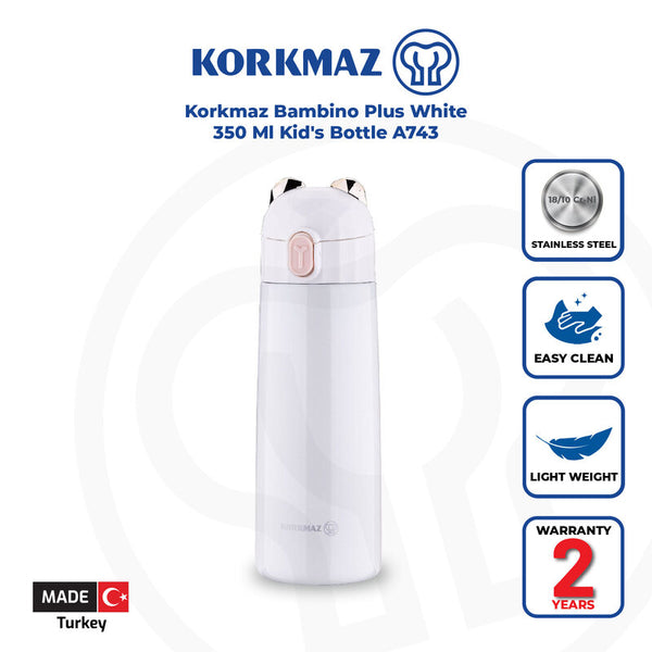Korkmaz Bambino Plus Stainless Steel Insulated Water Bottle - BPA-Free Kids Tumblers, Made in Turkey
