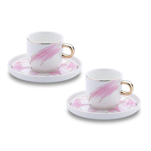 Korkmaz Eva Coffee Espresso Cups with Saucers Set - For Latte Macchiato, Set of 2, Made in Turkey