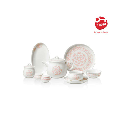 Korkmaz Aşiyan Collection Breakfast Set - 30 Pieces, Cups and Saucers Sets, Breakfast Plates, Teapot, Made in Turkey