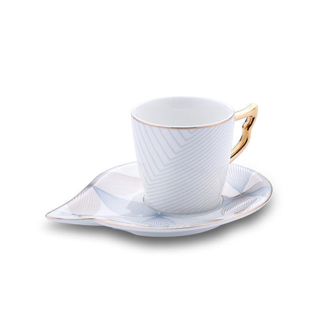 Korkmaz Angela Coffee Espresso Cups with Saucers Set - For Latte Macchiato, Set of 2, Made in Turkey