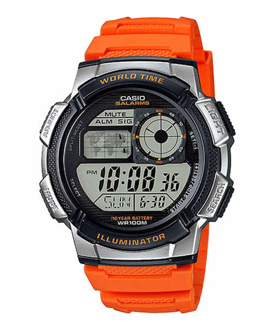 Casio Men's Digital AE-1000W-4BV Orange Resin Band Sport Watch