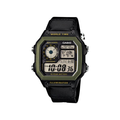 Casio Men's Digital AE-1200WHB-1BVDF Green Dial with Black Nylon Band Sport Watch