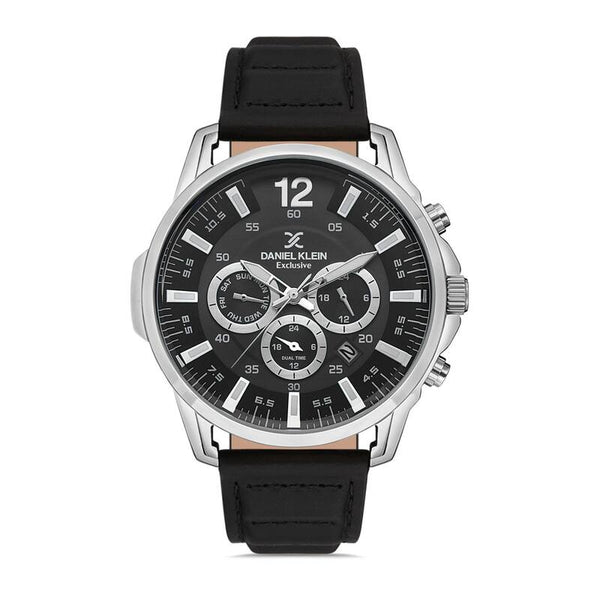 Daniel Klein Exclusive Men's Chronograph Watch DK.1.13134-1 Black Genuine Leather Strap Watch | Watch for Men