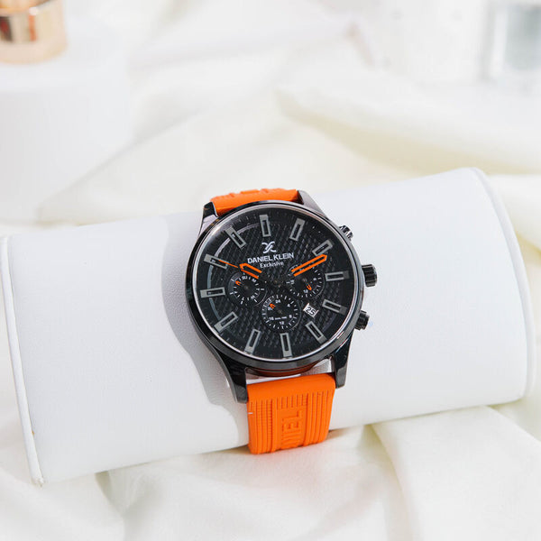 Daniel Klein Exclusive Men's Chronograph Watch DK.1.13171-5 Orange Silicone Strap Watch | Watch for Men