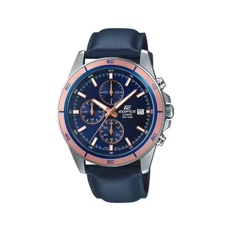 Casio Edifice EFR-526L-2AV Men's Chronograph Watch with Blue Genuine Leather Band