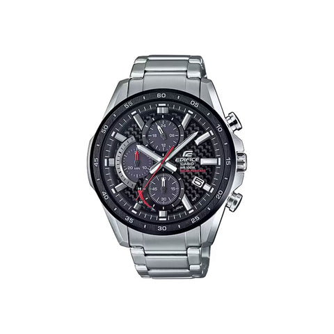 Edifice EQS-900DB-1AV Solar Powered Chronograph Men's Watch with Stainless Steel Band and Black Dial