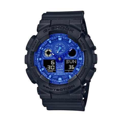 Casio G-Shock Men's Analog-Digital Watch GA-100BP-1A Black Resin with Blue dial Sport Watch