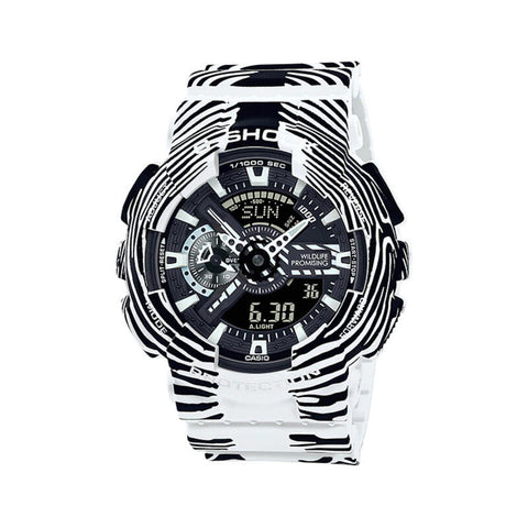 Casio G-Shock Men's Analog-Digital Watch GA-110WLP-7A Wildlife Promising Collaboration Limited Models Black and White Stripes Resin Band Sport Watch