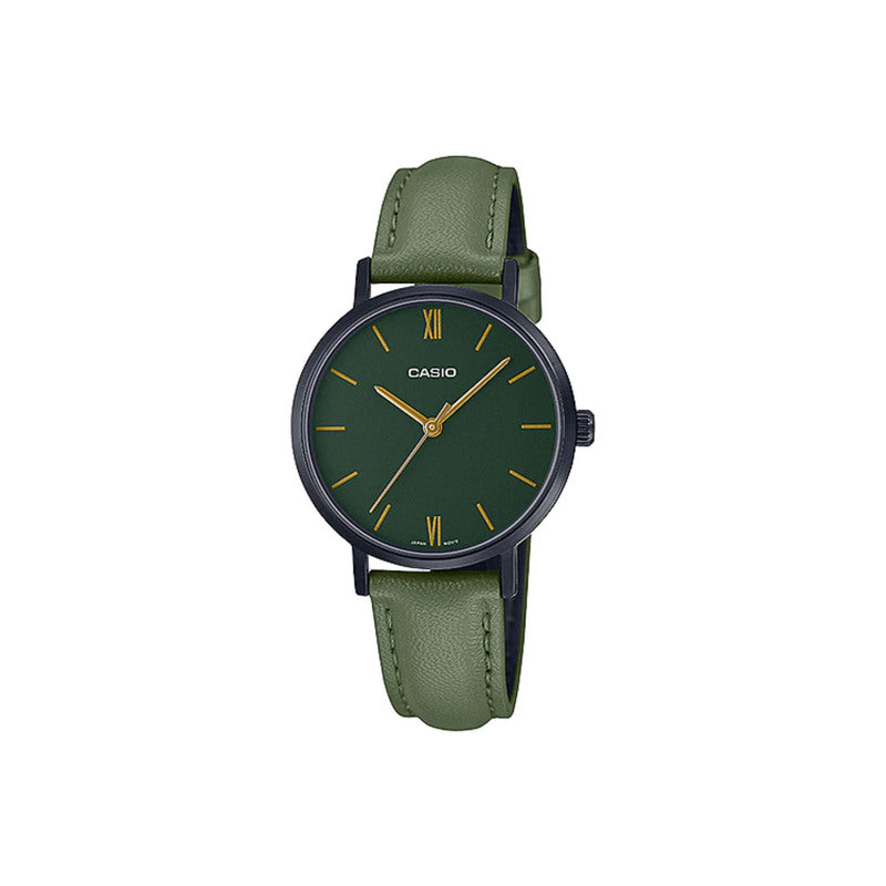 Casio Women's Analog Watch LTP-VT02BL-3A Green Leather Watch Women