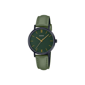 Casio Women's Analog Watch LTP-VT02BL-3A Green Leather Watch Women