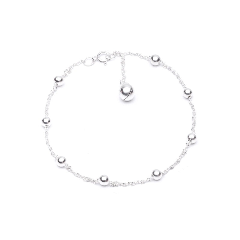 MILLENNE Minimal Ball and Bell Silver Anklet with 925 Sterling Silver