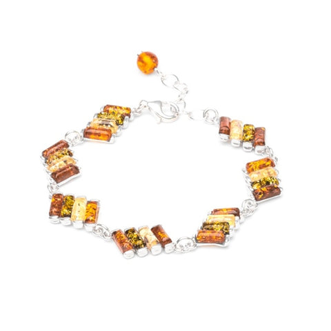 MILLENNE Multifaceted Baltic Amber Xylophone Silver Bracelet with 925 Sterling Silver