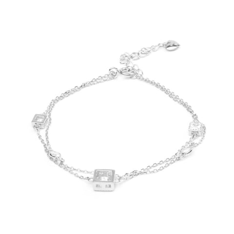 MILLENNE Made For The Night Embellished Geometric Charms Cubic Zirconia Rhodium Bracelet with 925 Sterling Silver