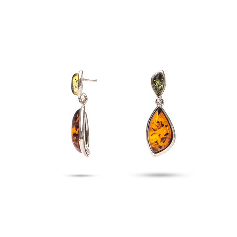 MILLENNE Multifaceted Baltic Amber Tear Drop Silver Drop Earrings with 925 Sterling Silver