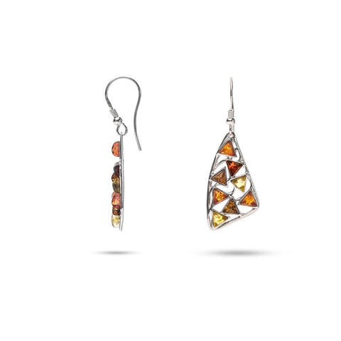 MILLENNE Multifaceted Baltic Amber Mulitple Studded Triangular Silver Hook Earrings with 925 Sterling Silver