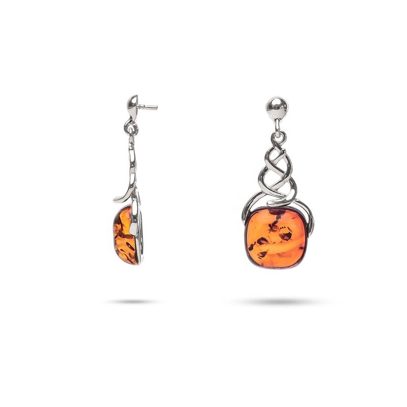 MILLENNE Multifaceted Baltic Amber Twine Silver Drop Earrings with 925 Sterling Silver