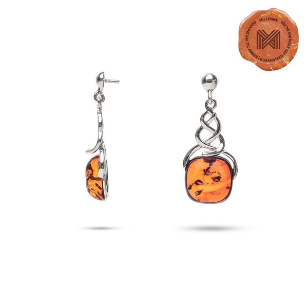 MILLENNE Multifaceted Baltic Amber Twine Silver Drop Earrings with 925 Sterling Silver