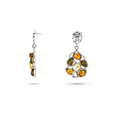 MILLENNE Multifaceted Baltic Amber Pentagon Silver Drop Earrings with 925 Sterling Silver