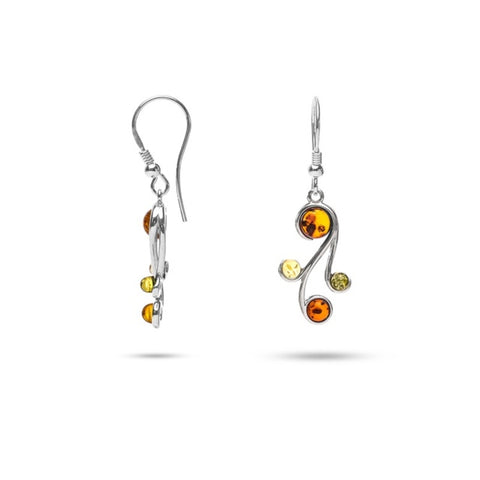 MILLENNE Multifaceted Baltic Amber Curvaceous Silver Dangle Earrings with 925 Sterling Silver