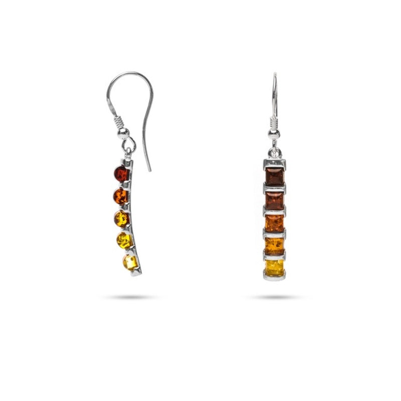 MILLENNE Multifaceted Baltic Amber Bamboo Silver Dangle Earrings with 925 Sterling Silver