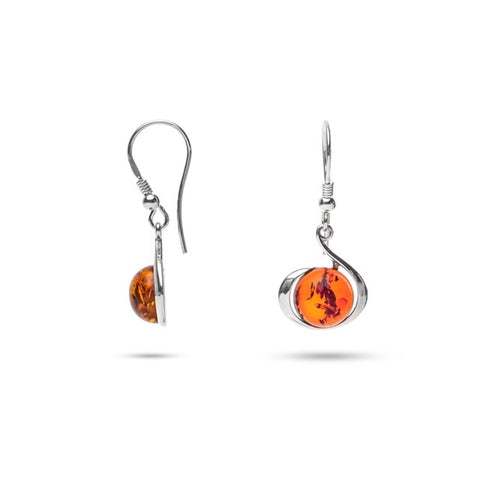 MILLENNE Multifaceted Baltic Amber Globe Disc Silver Hook Earrings with 925 Sterling Silver