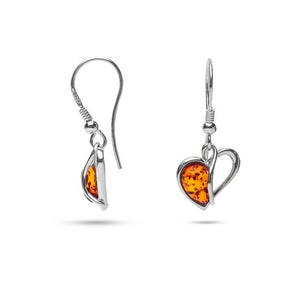 MILLENNE Multifaceted Baltic Amber Half and Half Heart Silver Hook Earrings with 925 Sterling Silver