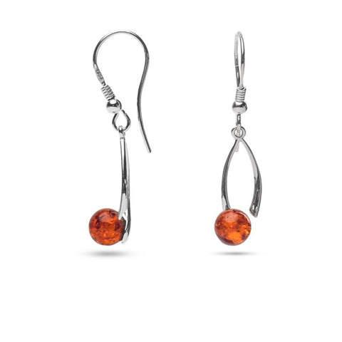 MILLENNE Multifaceted Baltic Amber Spheroid Silver Hook Earrings with 925 Sterling Silver