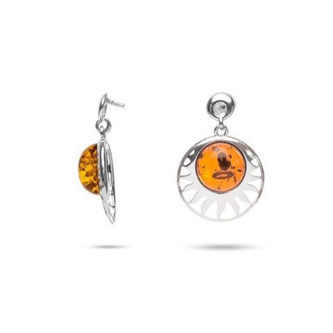 MILLENNE Multifaceted Baltic Amber Sun Silver Earrings with 925 Sterling Silver