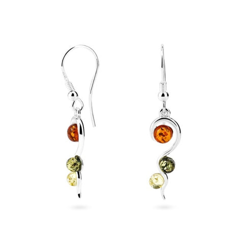 MILLENNE Multifaceted Baltic Amber Tristone Silver Earrings with 925 Sterling Silver