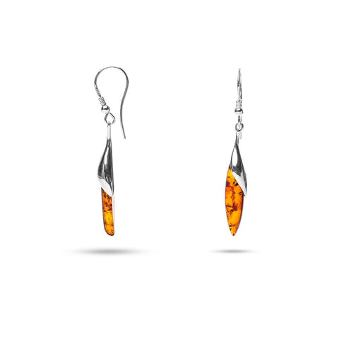 MILLENNE Multifaceted Baltic Amber Mystique Drop Silver Hook Earrings with 925 Sterling Silver