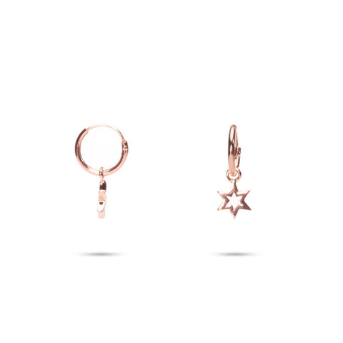 MILLENNE Match The Stars Twinkle Star Hoop Rose Gold Hoop Earrings with 925 Sterling Silver