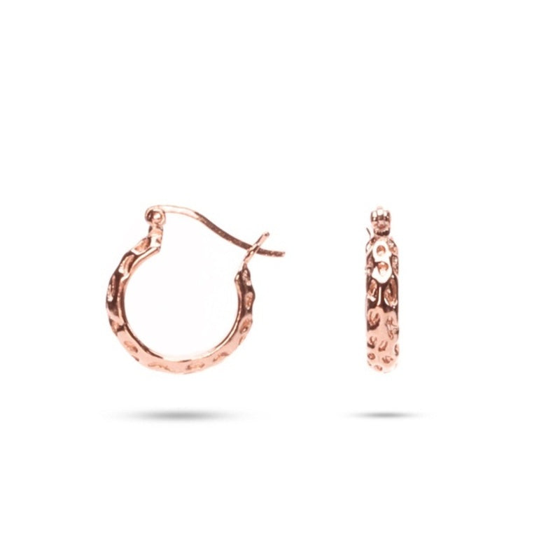 MILLENNE Minimal Rustic Finish Rose Gold Hoop Earrings with 925 Sterling Silver