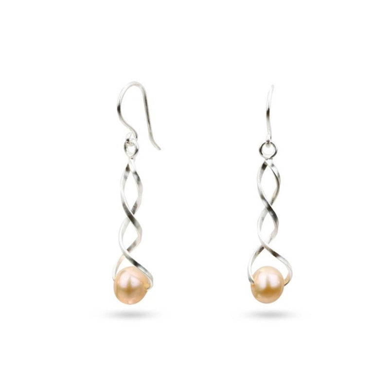 MILLENNE Millennia 2000 Freshwater Pearls Twist Hook Silver Dangle Earrings with 925 Sterling Silver