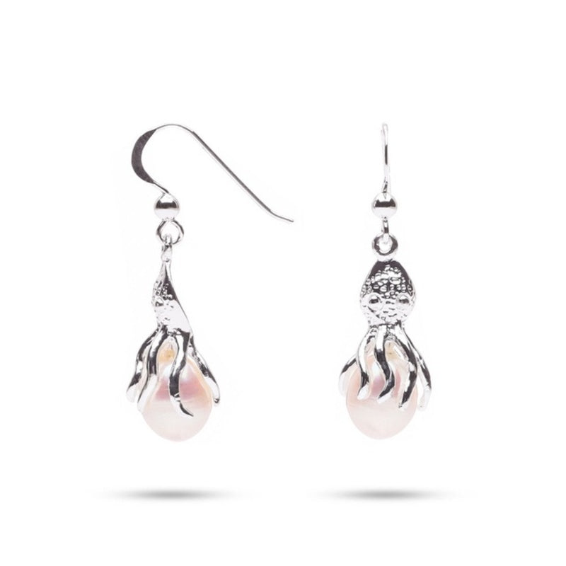 MILLENNE Millennia 2000 Freshwater Pearls Octopus Hook Silver Dangle Earrings with 925 Sterling Silver